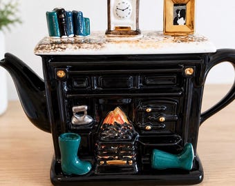 Novelty Fireplace Teapot Large Vintage Teapot Quirky Novelty Tea Pot Collectible Kitchen Decor Christmas Gift Cottagecore