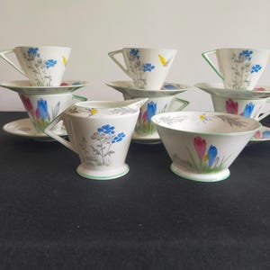 Shelley coffee set, crocus pattern Eve shaped floral coffee set gift for her wedding gift vintage Demitasse coffee set