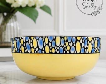 Rare Shelley Bubbles Large Bowl | Vintage Shelley Art Deco Serving Bowl | Yellow & Blue Bubble Pattern | English Bone China | Collectible