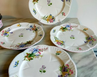 Shelley Dainty Shape Wild Flowers pattern Set of 4 Salad plates gift for her