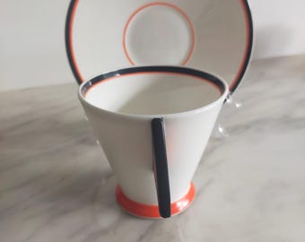Shelley Mode Teacup and Saucer Red Blocks Pattern Eric Slater