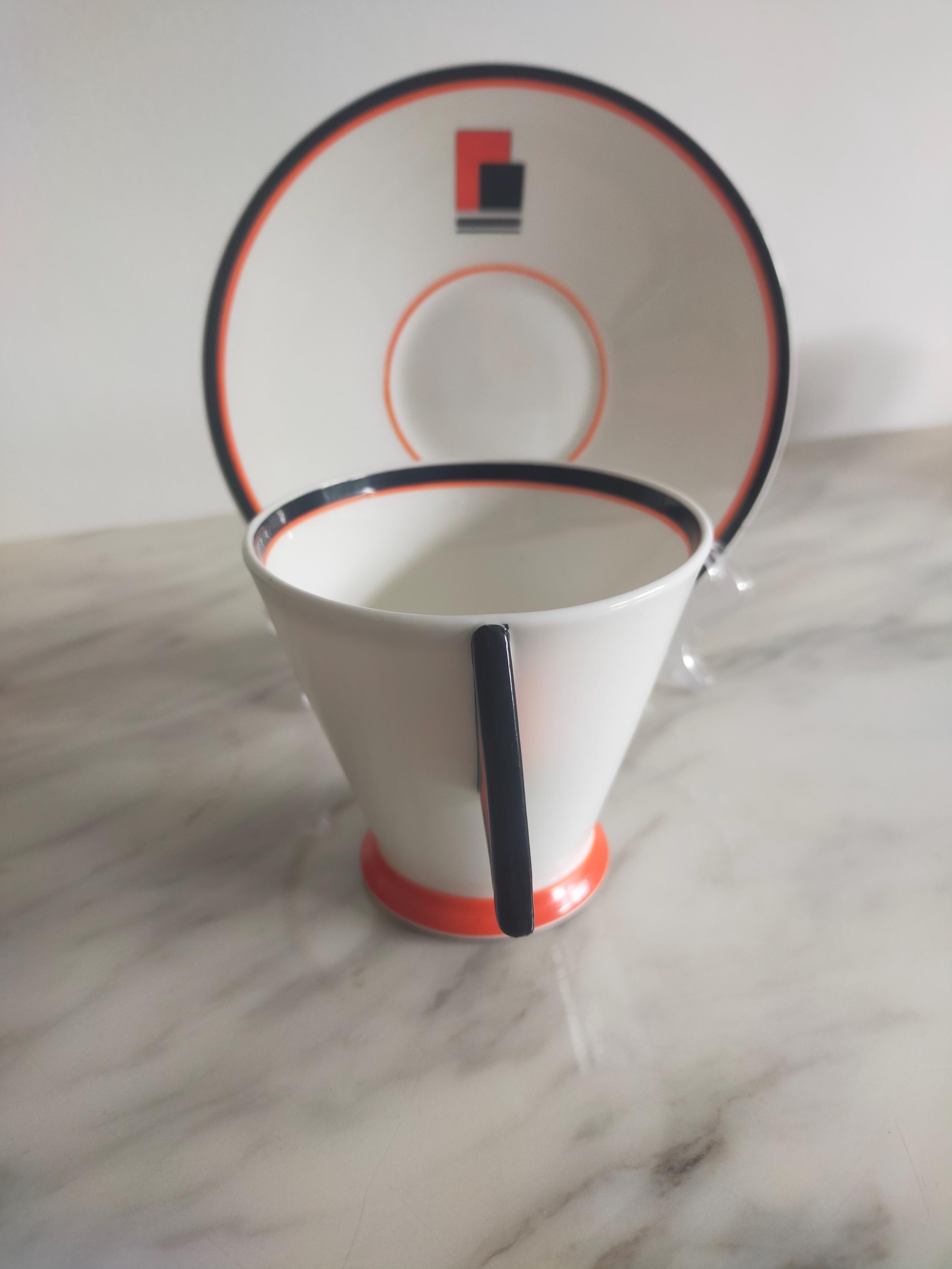 Shelley Mode Teacup and Saucer Red Blocks Pattern Eric Slater