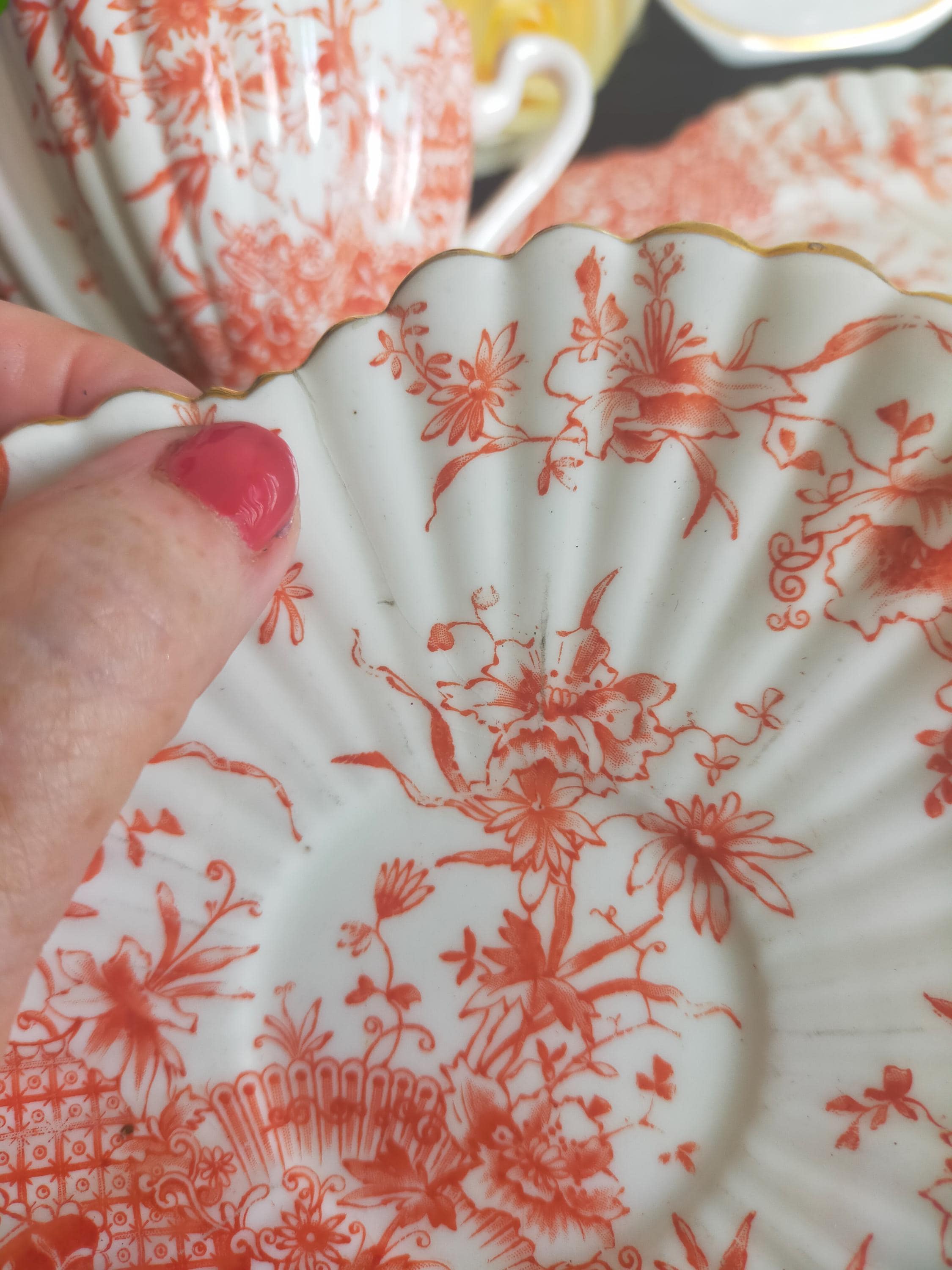 Wileman Foley Teacup Trio: Antique Alexandra Shape, Basket of Flowers ...