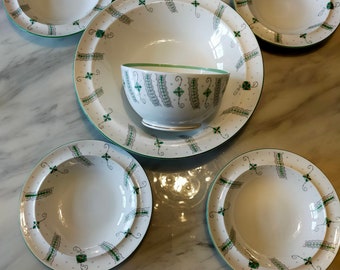 Shelley Columns and flowers pattern dessert bowls and serving bowl 1940s