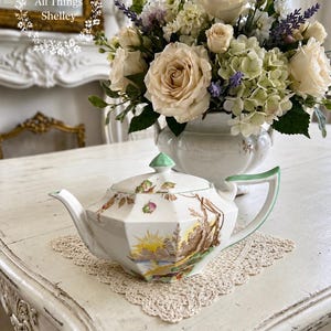 Czajniczek Shelley Queen Anne Autumn Leaves | Antyczna angielska porcelana kostna | Kształt art déco | Doskonały stan