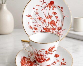 Rare Antique Wileman Foley China Ivy Terracotta Pattern #5097 Trio