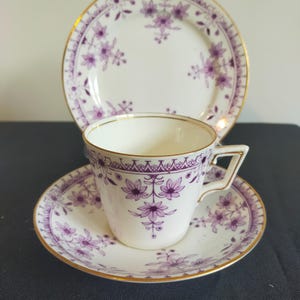 Wileman Foley Oak Border pattern no. 4012 dated 1889 antique teacup trio