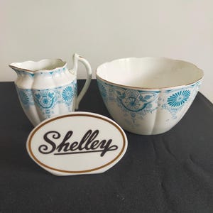 Wileman Foley jug and bowl turquoise flowers pattern slop bowl and creamer floral jug and bowl gift for her vintage jug and bowl