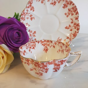 stunning and scarce &#39;Daisy&#39; shape fine bone china tea cup and saucer made by Wileman & Co. C.1800s Antique teacup trio