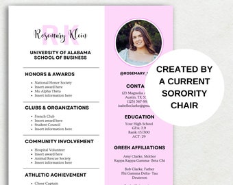Sorority Recruitment Resume Template Pink Social Resume With Photo