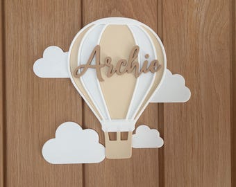 Personalised Hot Air Balloon Name Door/Wall Sign | Nursery Decor, Cloud Accents