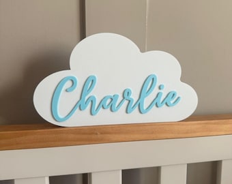 Personalised Cloud Name Sign Door Shelf Freestanding | Baby Child Nursery Themed Room Bedroom Decor