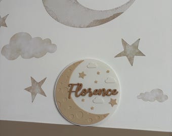 Personalised Moon Stars Name Sign | Nursery Door Plaque, Baby Room Decor
