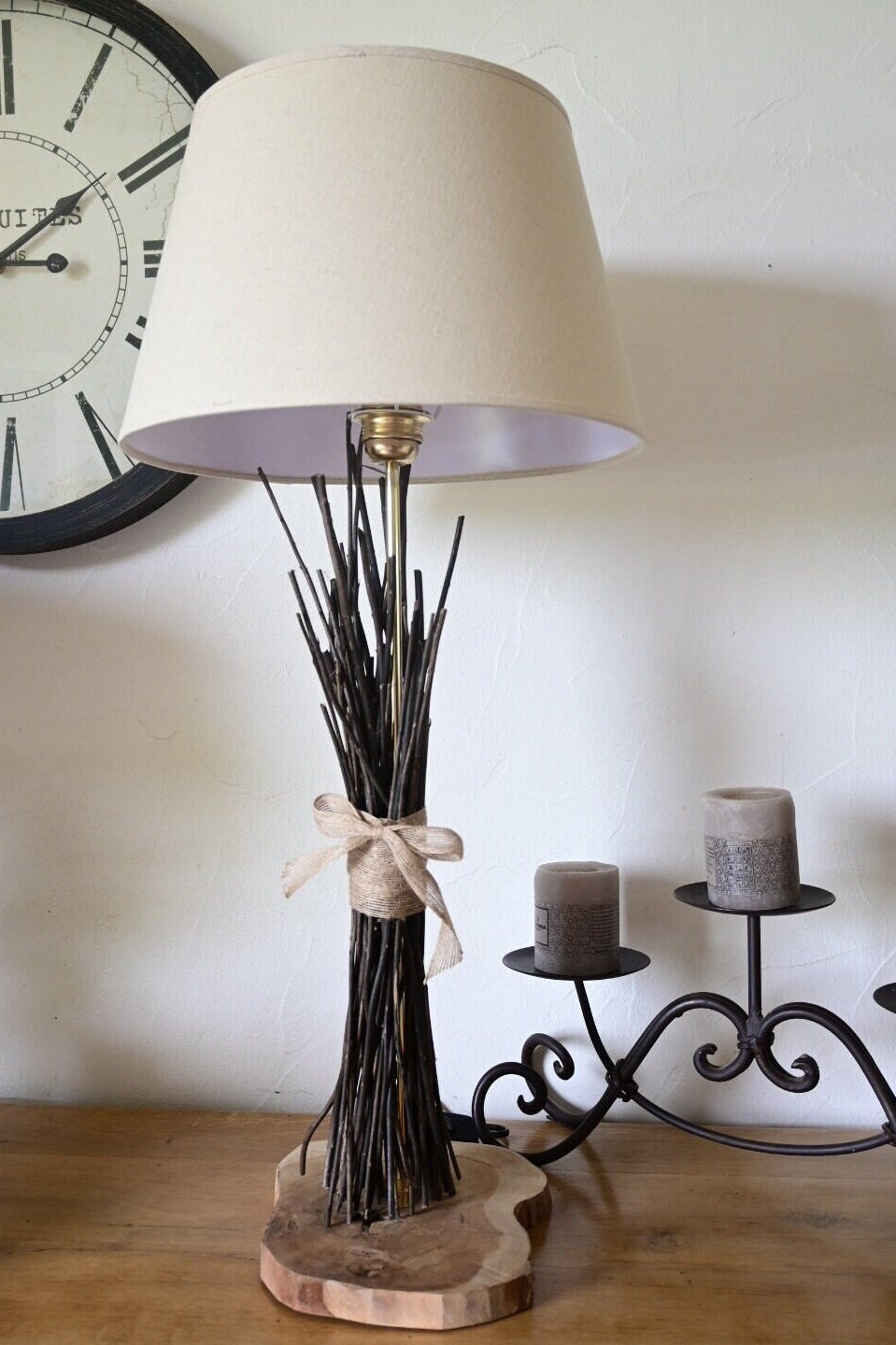 Lampe Bois -Lampe De Chevet - Lampe Bois-Lampe À Poser Flotté-Lampe Table-Lampes Poser-Lampe Debureau-Lampedebureau