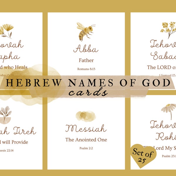 Hebrew Names Of God, Character Of God Bible Verses, Attributes Of God, Bible Cards, Printable Scripture Cards, Christian Gift Cards,