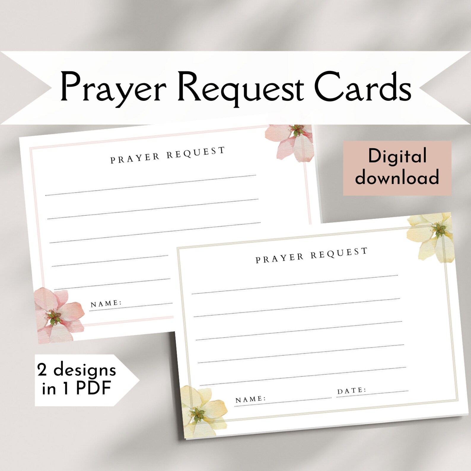 Floral Prayer Request Cards, Christian Template, Digital Download (2 ...