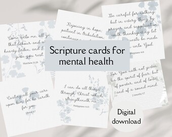 20 KJV Scripture Cards For Mental Health Digital Download, Bible Cards Printable, Encouragement Cards For Gift, Healing Cards 5x5, Verse Art