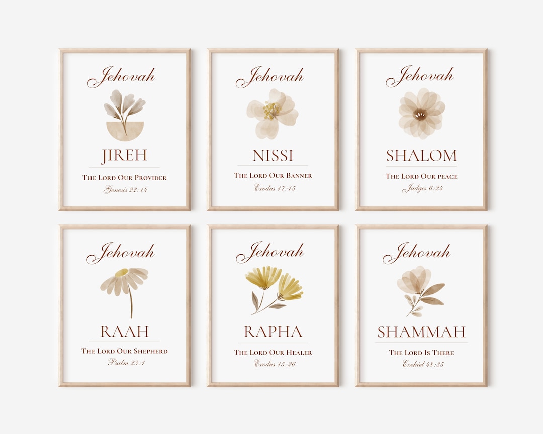 Hebrew Names of God Set of 6, Jehovah Names, Attributes of God