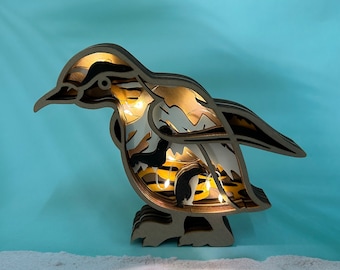 Custom 3D Carved Wooden Seal and Penguin Lamp - Illuminate Your Home - Art home décor-Where Coastal Charm Meets Artistry-Wooden Toys For Kid