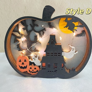 3D Carved Wooden Pumpkin Lamp, Halloween/Christmas ornament Carvings, Tabletop Decorations, Wall Decoration, Halloween Pumpkin Night Lights