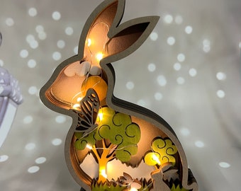 3D Carved Rabbit Lamp-Illuminate Springtime Whimsy-a Charming Gift of Nature's Playfulness!-Perfect for Easter-Embrace the Bunny's Grace.