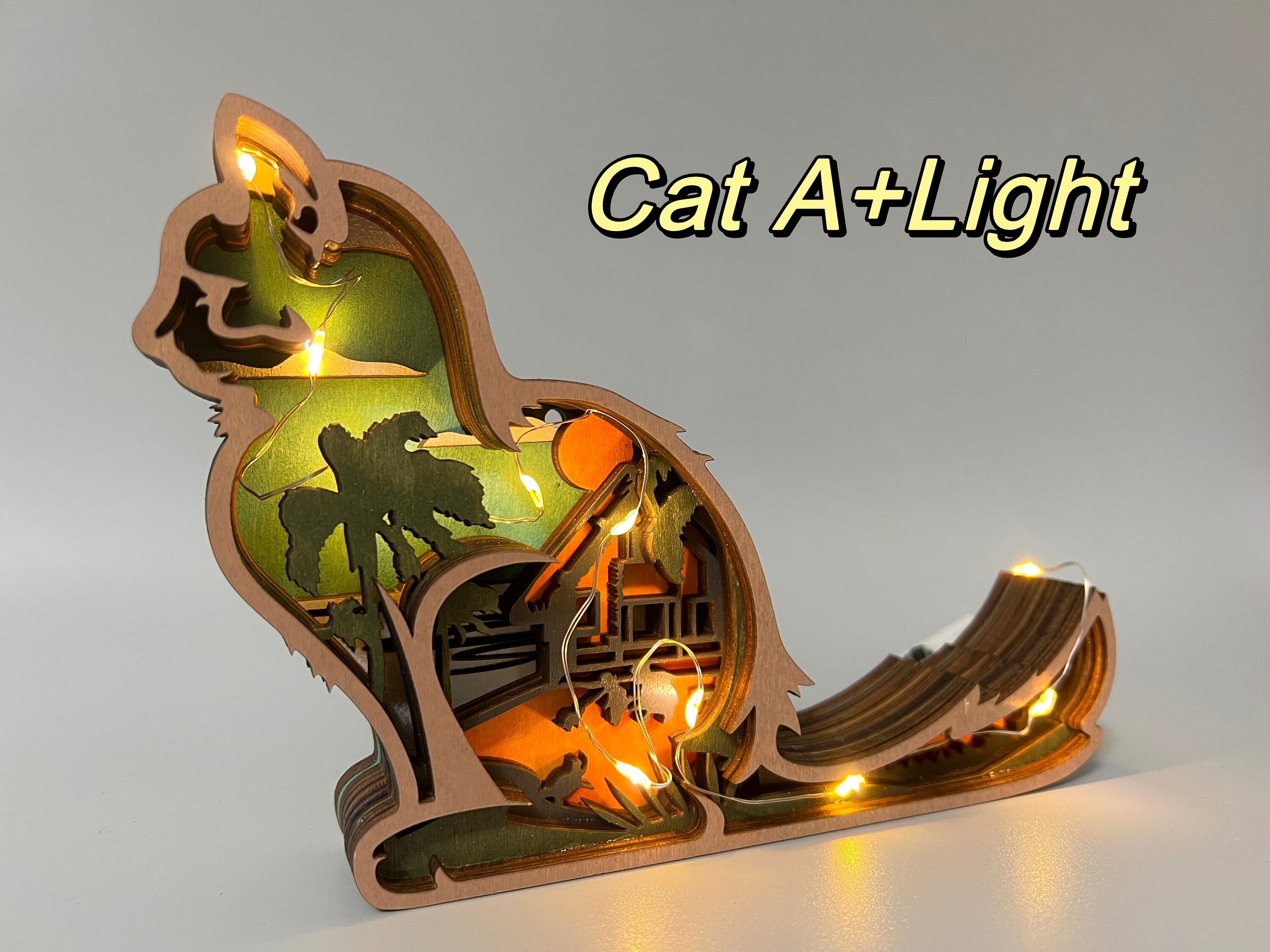 Shellvcase 3.15in Crystal Cat Ball Lamp With Wooden Base - Cat