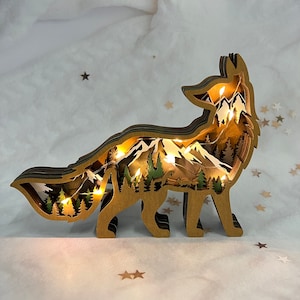 Luminaire renard sculpté en 3D - Illuminez avec charme - Brillance LED et atmosphère enchanteresse - Cadeau parfait pour les amateurs de nature