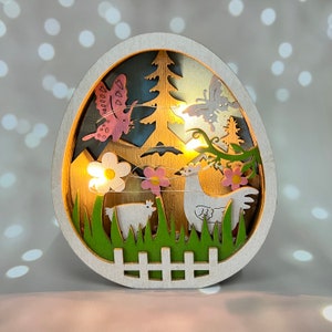 La lueur d'une décoration 3D d'oeufs de Pâques et de poussins, jouets en bois pour enfants, cadeau de Pâques pour la maison-décor de Pâques, cadeau personnalisé, cadeau de Pâques
