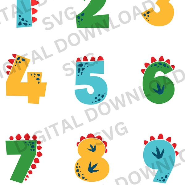 DINO NUMBERS - 1-10 - Digital Download - SVG