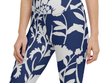 Yoga capri leggings blue floral yoga capris, capri pants, yoga pants, yoga wear, workout pants, capri leggings, cropped pants, yoga tights