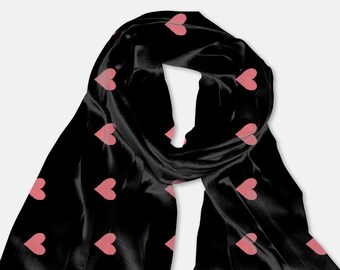 Pink hearts pashmina scarf, yoga scarf, shawl, gift for her, yoga gift, Buddhist Zen scarf, boho hippie scarf
