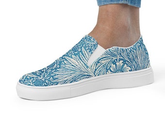 William Morris Marigold print women’s slip-on canvas shoes, stylish and comfortable slip-on sneakers, colorful shoes, slip on shoes