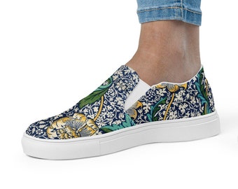 William Morris Kennet print women’s slip-on canvas shoes, stylish and comfortable slip-on sneakers, colorful shoes, slip on shoes