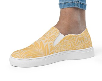William Morris Marigold yellow print women’s slip-on canvas shoes, stylish and comfortable slip-on sneakers, colorful shoes, slip on shoes