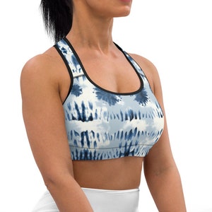 Yoga sports bra blue tie dye, yoga bra, exercise top, floral sports bra, exercise undergarment, matching sports bra