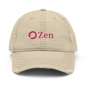 Zen embroidered in pink distressed baseball hat, dad hat, baseball cap, gift for hat lover, yoga hat, yoga symbol hat, yoga wear