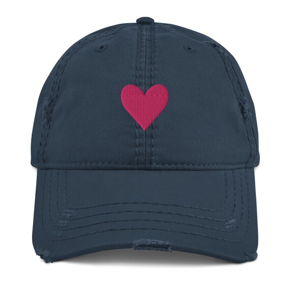 Embroidered Pink Heart Distressed Baseball Hat - Etsy display picture 1