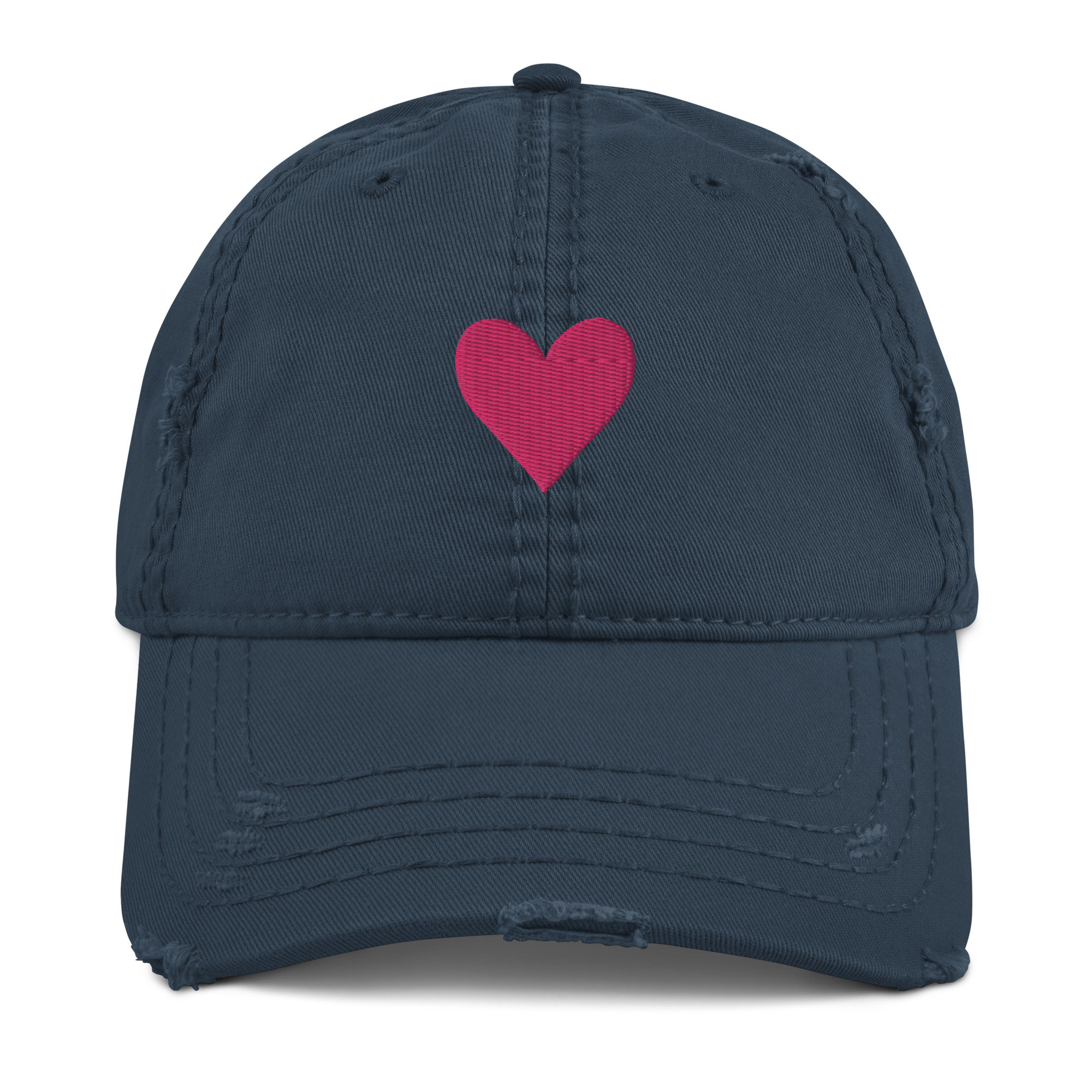 New Custom Designed Distressed Blue Baseball Cap with Pink & Black Heart. Ladies Love Pink Heart Leopard Workout Baseball Cap – Caps  main image 3