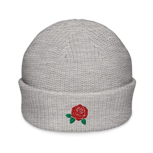 Red rose embroidered fisherman beanie