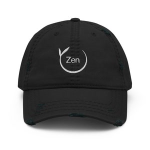Zen embroidered in white distressed baseball hat, dad hat, baseball cap, gift for hat lover, yoga hat, yoga symbol hat, yoga wear