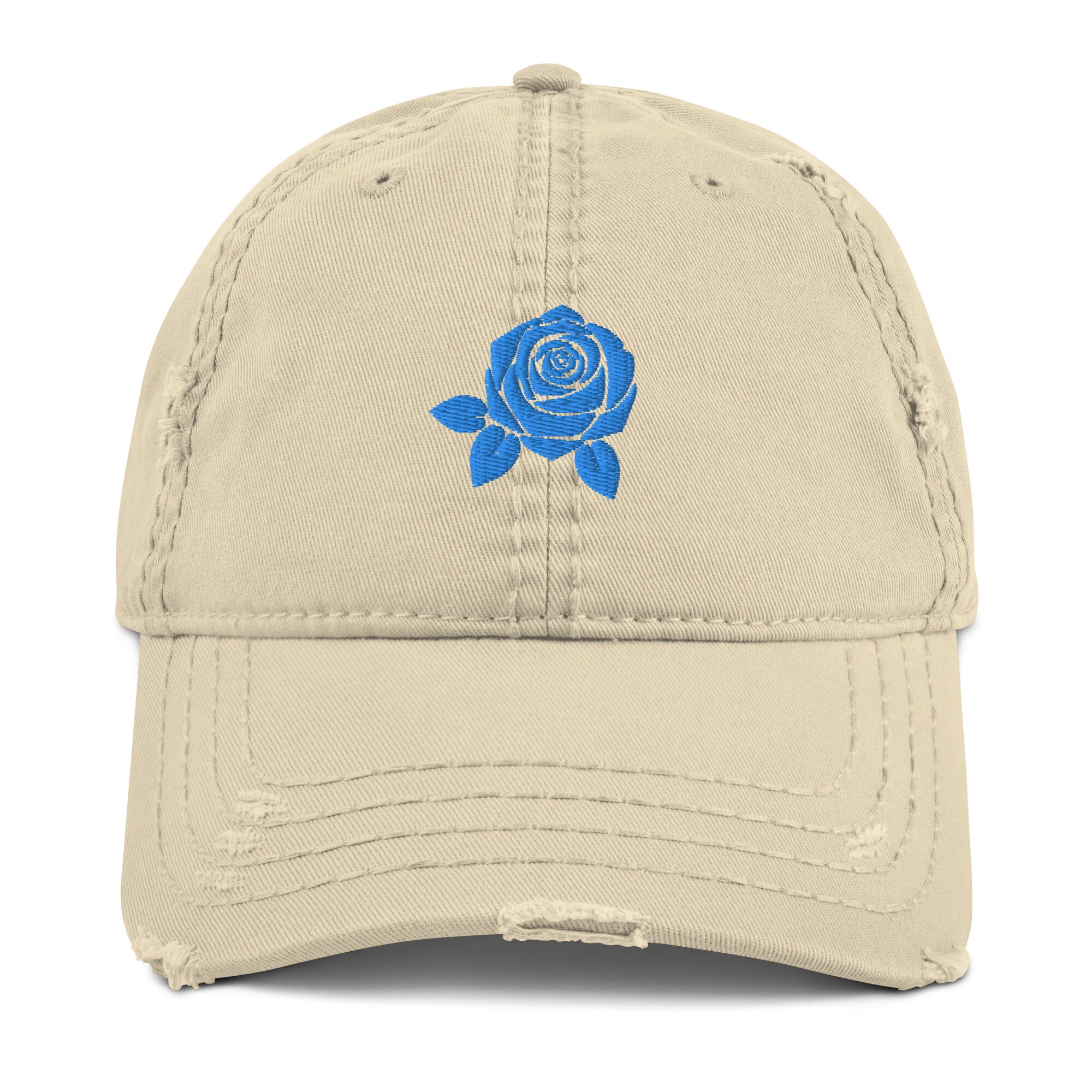 Embroidered Blue Rose Distressed Baseball Hat - Etsy