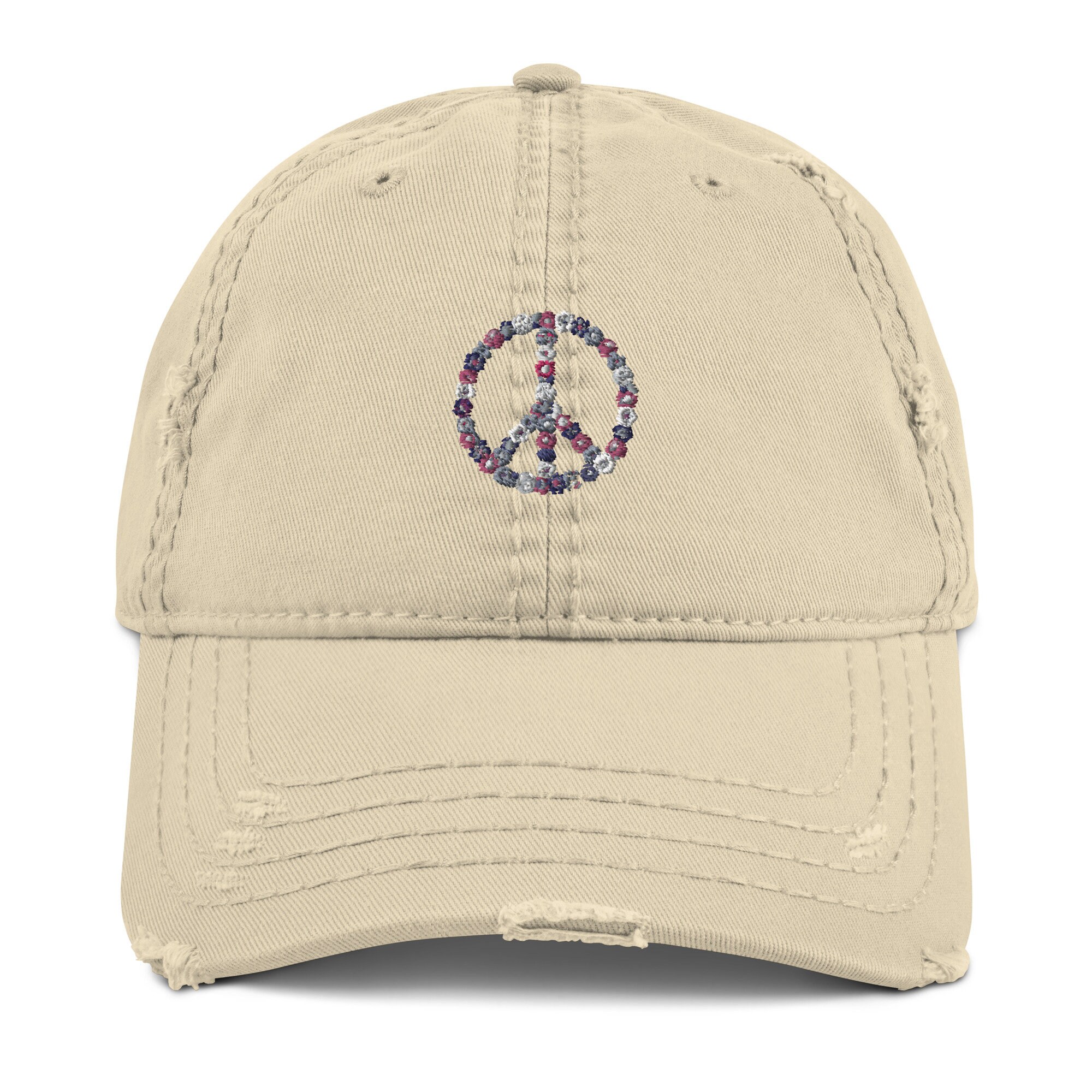 Embroidered Floral Peace Sign Distressed Baseball Hat - Etsy display picture 3