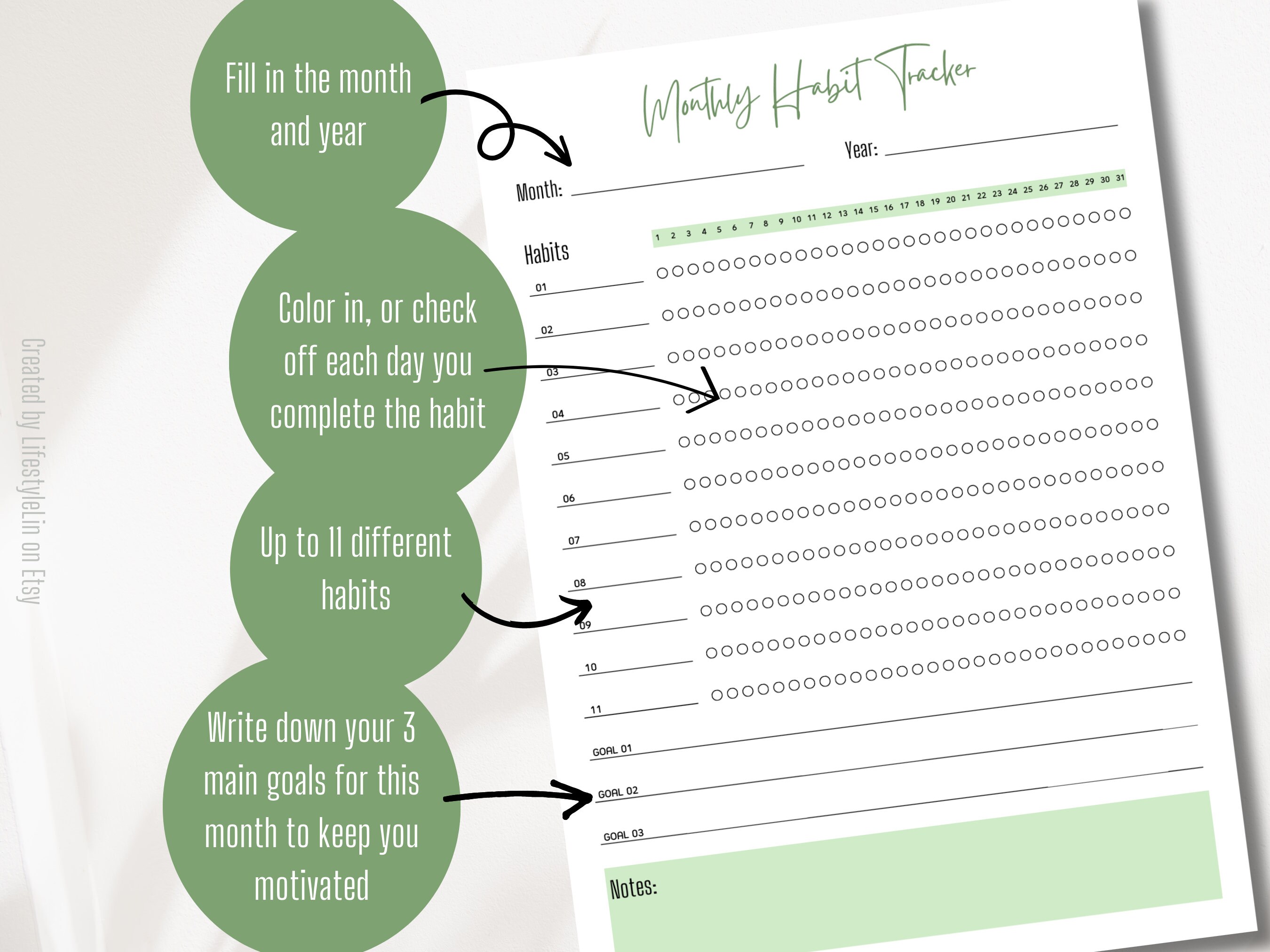 Monthly Habit Tracker Template - Printable and Fillable PDF, Instant ...