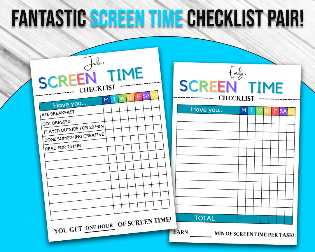 Screen Time Checklist EDITABLE Screen Time Chore Chart - Etsy