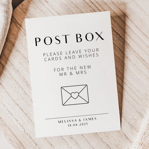 Plantilla de signo de buzón de correo moderno, tarjeta imprimible de boda minimalista, Sr. y Sra., Descarga editable, Decoración de boda personalizada, PDT005