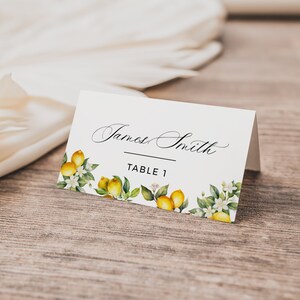Lemon Place Card Template, Modern Yellow Guest Escort Cards DIY, Download and Print at Home, Editable Wedding Table Seat Card, PDT002