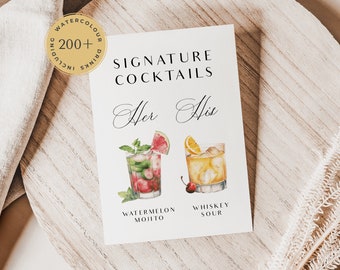 Printable Signature Cocktails Sign, Editable Signature Cocktails Template, Printable Bar Menu Sign Template, Signature Drinks Sign, PDT004