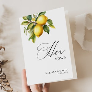 Plantilla de folleto de votos de limón, caligrafía moderna editable para él y para ella, libro de votos personalizado imprimible, recuerdo de boda personalizado, PDT002