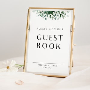 Modern Green Guest Book Sign Template, Eucalyptus Please Sign Our Guestbook Sign Printable, Sage Rustic Wedding Reception Signs, PDT006