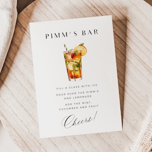 Modello minimalista di menu bar Pimm's No.1, poster self-service Pimm's Cup, carta di ricette moderne, modello di cartello per cocktail party, Scarica PDT004